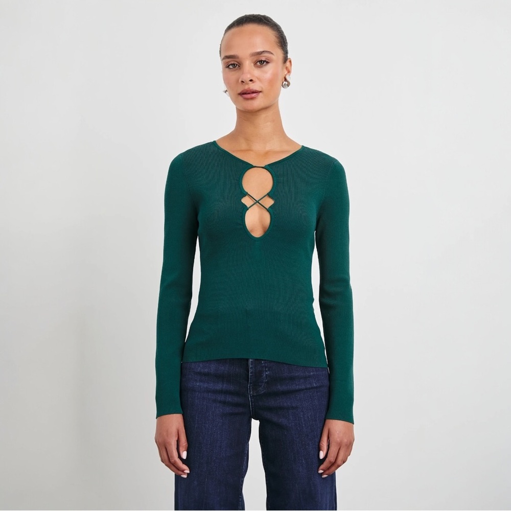 NWT Rails Misa Stretch Rib Knit Cut Out Detail Top Size XL Evergreen Evening